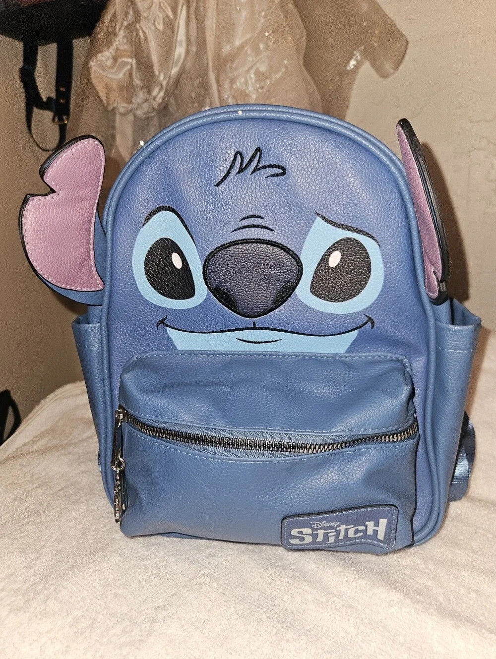 Disney Blue Stitch Character  Backpack with Pink Ear Accents
